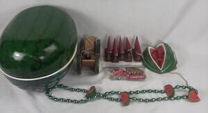 Curated Watermelon Set Necklace Wooden Clips Mini Watermelon Knives Bowls & Toy